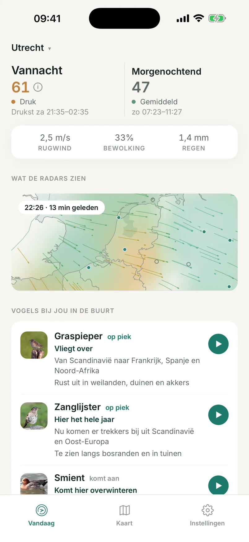 Het scherm Vandaag: de verwachting voor vannacht en morgenochtend